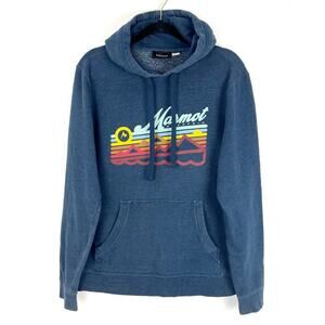 Marmot Hoodie Sweatshirt Blue Mountain Graphic Unisex Medium